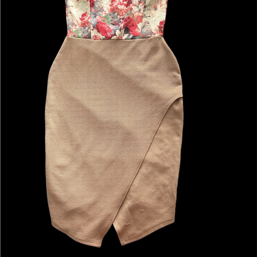 Floral and Tan Women's strapless dress